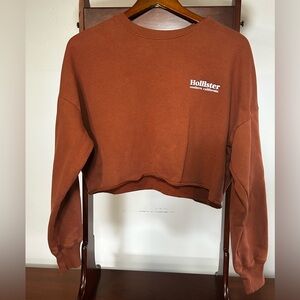 Hollister Women's XS Rust Burnt Orange Cropped Crewneck Sweatshirt White Graphic